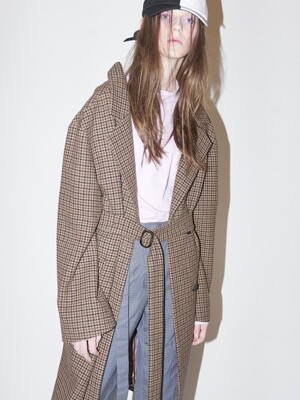 HOUNDTOOTH CHECK COAT-BROWN CHECK