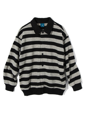 Striped collar cardigan shirt C7 Oatmeal&Black