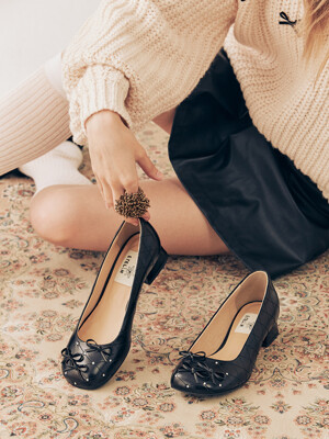 Petite Quilted Ribbon Pumps_3cm - Pearl Black