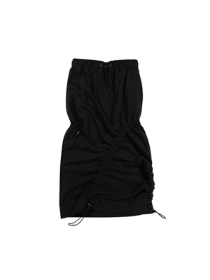 Adjustable shirring midi skirt (Black)