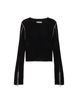 SLEEVE ZIPPER POINT KNIT PULLOVER IN BLACK