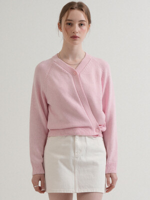 V-neck Button Wrap Knit Cardigan (Pink)