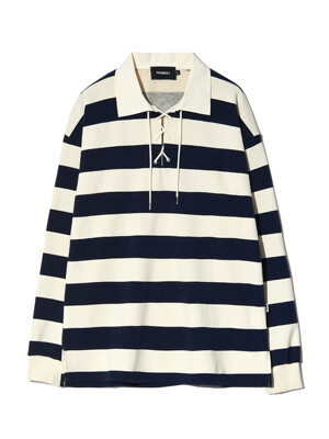 LACE UP STRIPE RUGBY TEE (NAVY)