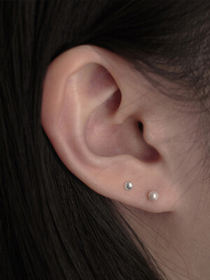 [2SET][Silver925] LU174 Silver+Pearl ball earrings