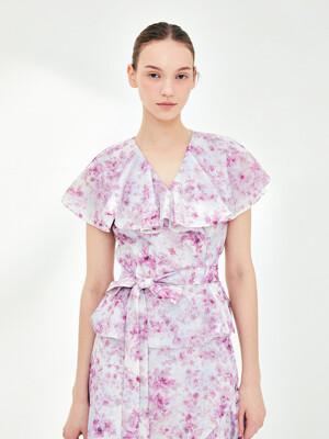 SAMANTHA Floral wraped tulle blouse (Pink flower)