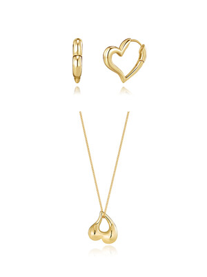 [2SET][단독]  drop Heart Necklace+One Touch Heart Earring