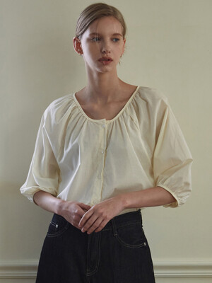 FRONT BUTTON PUFF BLOUSE_CREAM