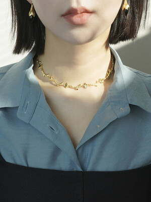 [Silver925] Flower chain choker necklace_Gold