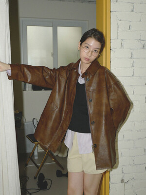 moui Half leather jacket (BROWN)