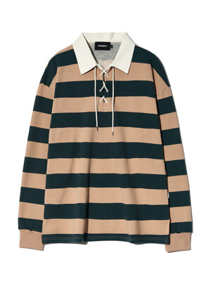 LACE UP STRIPE RUGBY TEE (BEIGE)