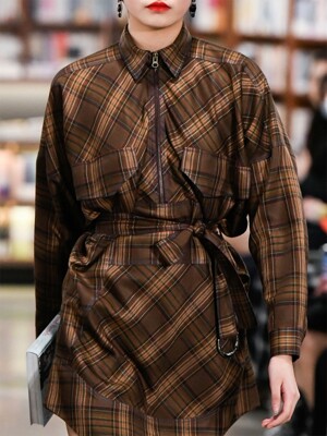 19F/W BROWN CHECK ONEPIECE BLOUSE