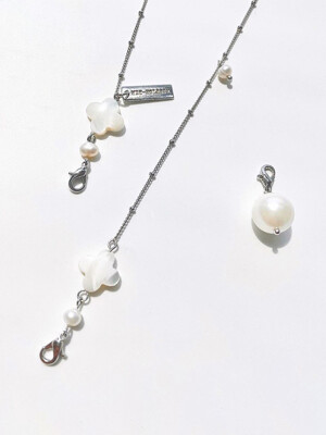 Clover mini pearl long necklaceⓐ *2way - 마스크목걸이