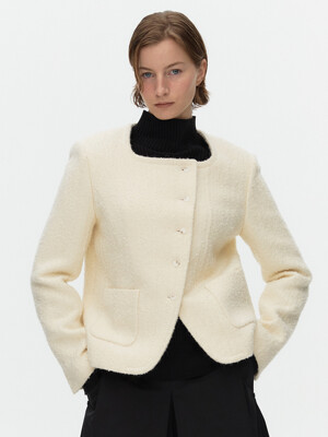Asymmetric Tweed Jacket_IVORY