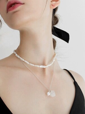 Clear stone paerl necklace [Silver925]