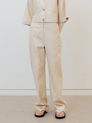 coated linen straight pants (ecru)