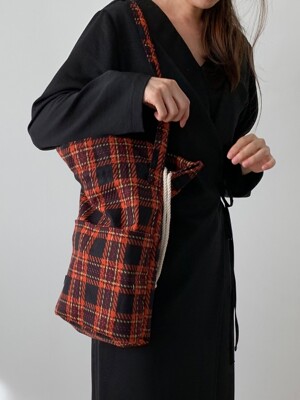 tartan check bucket bag_red