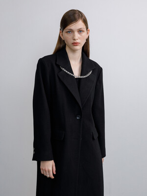 Chain wool long coat (black)