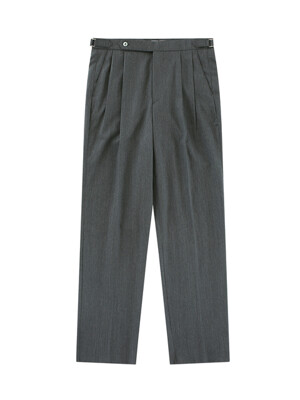 Wool worsted adjust 2Pleats relaxed Trousers (Grey)
