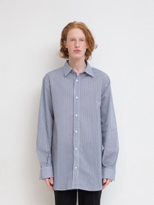 Long Striped Oversized Shirt - Navy