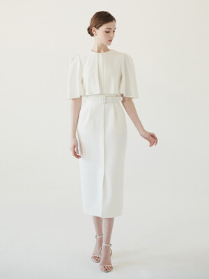 SOFIA Cape detailed H-line dress (Ivory)