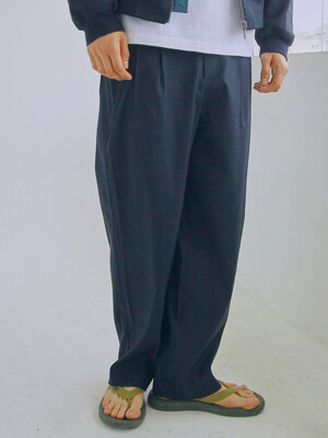 LINEN SPAN  SET-UP BANDING PANTS [D/NAVY]