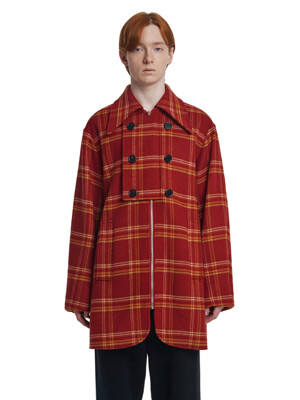 Double-Breasted Check Coat_Red