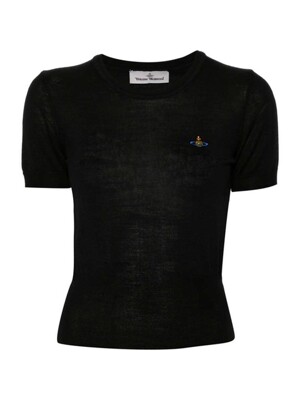 (당일) 24SS 비비안 웨스트우드 ORB 자수 니트 울 블랙 여성 티셔츠 1803002Q Y001A N402