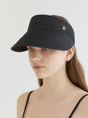 basic logo pendant raffia sun visor (C009_black)