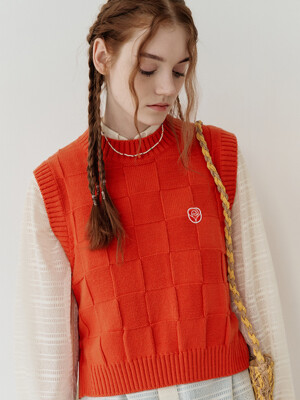 Rose Jacquard Knit Vest [ORANGE]