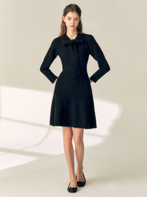LAVINA Ribbon layered wool knit dress (Black)