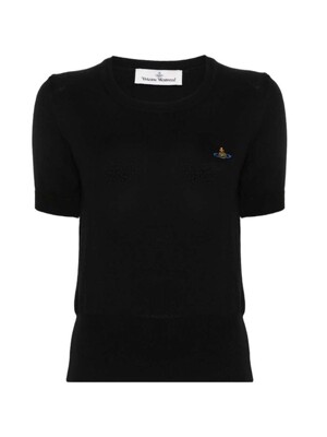 (당일) 24SS 비비안 웨스트우드 ORB 자수 니트 블랙 여성 티셔츠 1803002Q Y001B N402