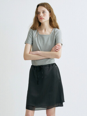 S Satin layerd Midi Skirt_Black