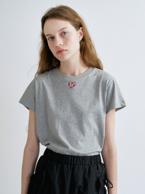 S Heart Embroidery Tshirt_Melange Gray