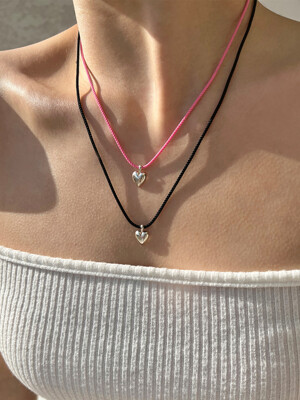 Chubby Heart String Necklace (2color)