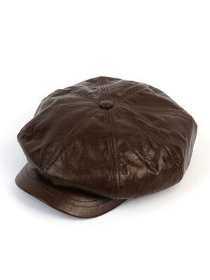 Crack Leather Brown Belted Newsboy Cap 뉴스보이캡