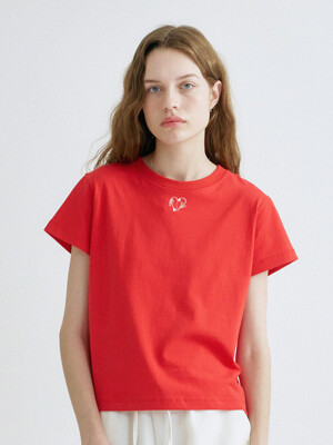 S Heart Embroidery Tshirt_Red