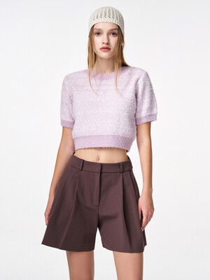 Color Blend Short Sleeve Knit Top, Lavender