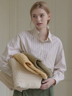 Logo Embroidery Stripe Shirt - Beige