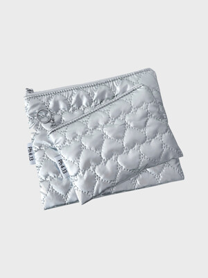 Heart Quilted Pouch (하트 퀼팅 파우치) silver