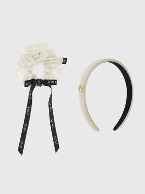 Qia ribbon scrunchy & hairband set - white