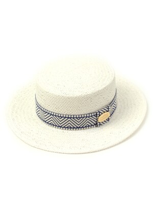 Blue Mono Line White Panama Hat 파나마햇