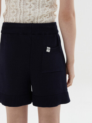 cotton plain shorts-navy