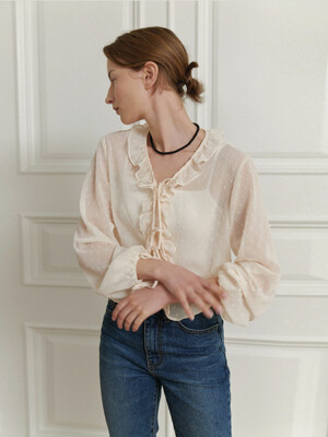 Frill lace-up blouse - Beige