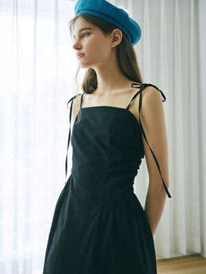 Slip Side Shirring Dress, Black