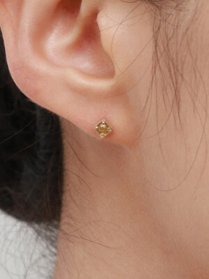 14K gold yellow rough diamond earring & piercing