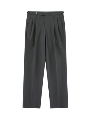 Wool worsted adjust 2Pleats relaxed Trousers (Charcoal)
