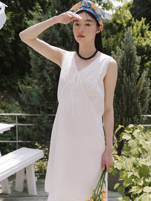 silky linen v-neck dress_ivory