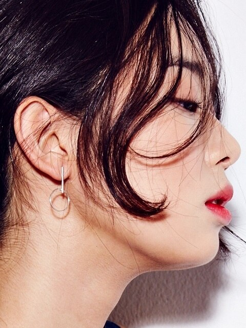 [Silver] stick & ring silver earrings
