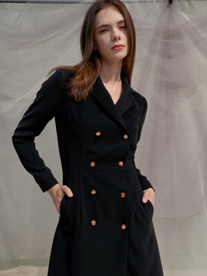 Double Button Trench Style Dress_Black