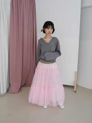BOW LONG TULLE SKIRT _PINK